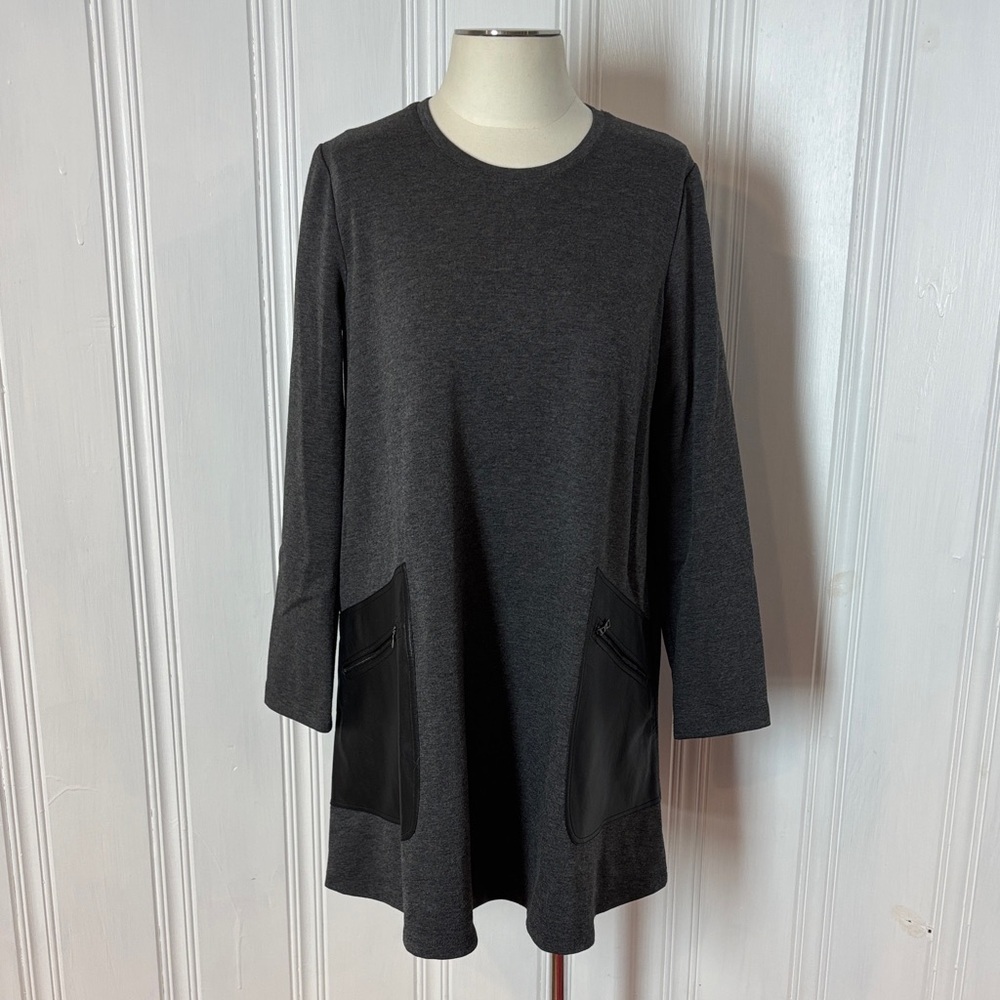 NWOT BCBGMAXAZRIA Anthracite A-Line Tunic Dress with Leather Zip Pockets